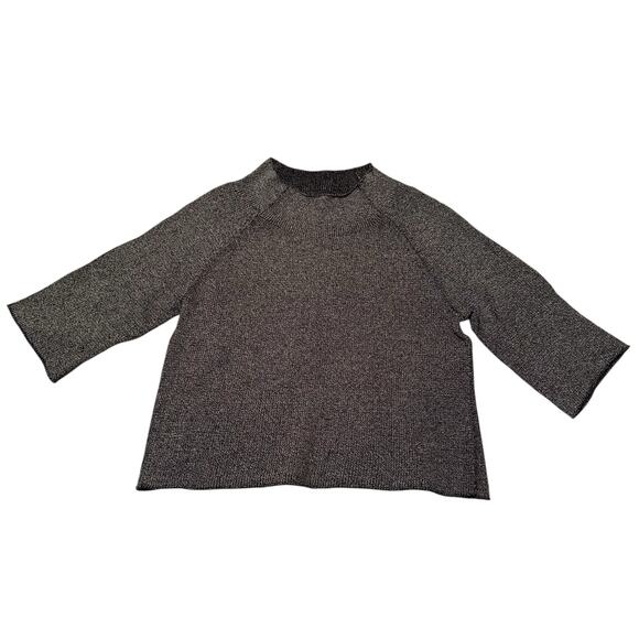 The Fisher Project Mock Neck Marled Knit Crop Sweater Gray Black - Size Medium - Picture 2 of 8